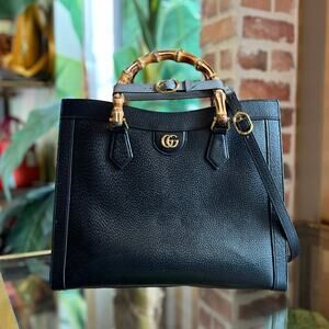 GUCCI Medium Diana Black Leather Tote Bag